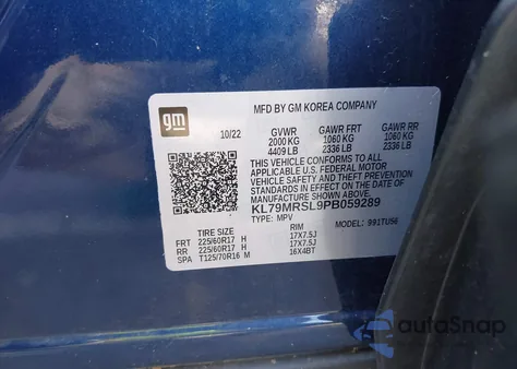 2023 Chevrolet Trailblazer Awd Lt из США, поврежденный, VIN KL79MRSL9PB059289